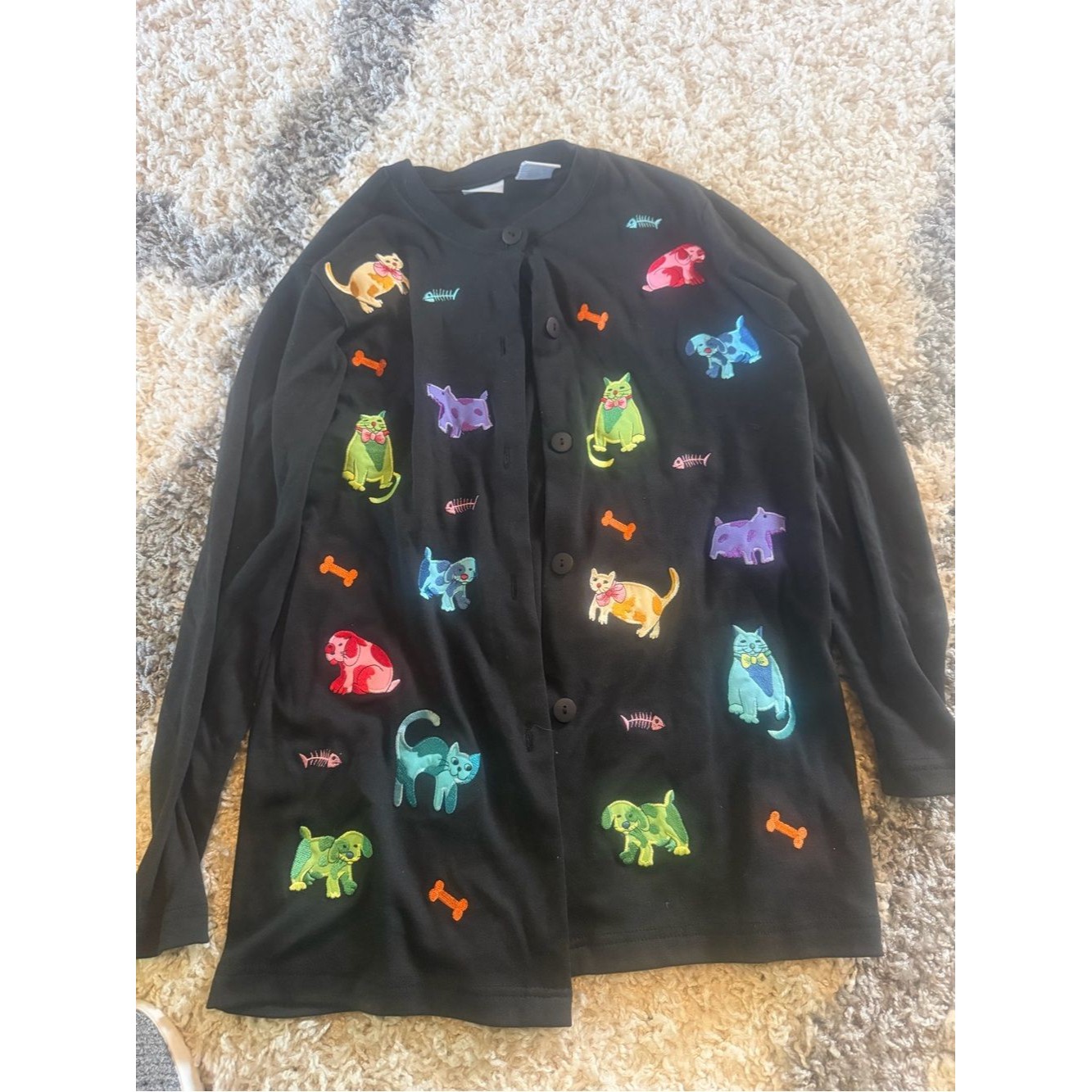 Blair Black Button-Front Cardigan With Colorful Cat Embroidery — image 2 of 4